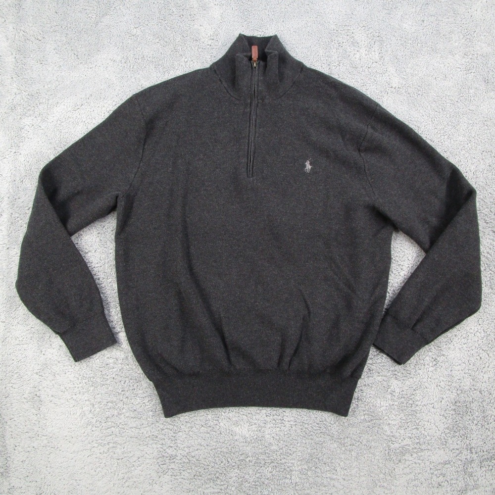 Polo Ralph Lauren Mens XL Pima Cotton Quarter Zip Sweater Charcoal Grey Heather